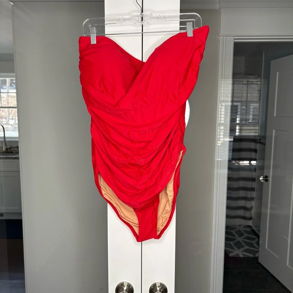 NWT J. Crew Gemma Ruched Bandeau One-piece Bright Cerise Red